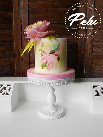Hummingbird and peony - Cake by Petra Krátká (Petu Cakes)