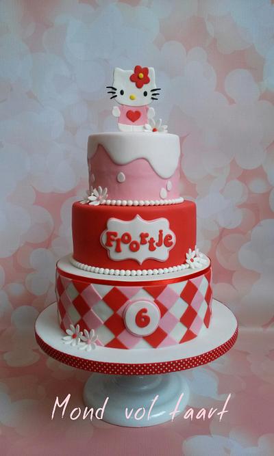 Red white and pink Hello Kitty - Cake by Mond vol taart