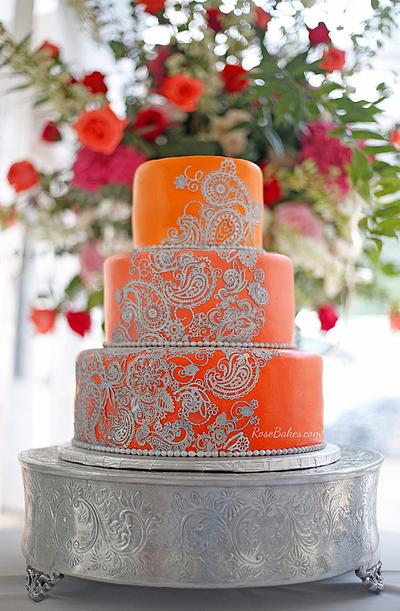 Orange & Silver Mehndi Henna Cake - Cake by Rose Atwater