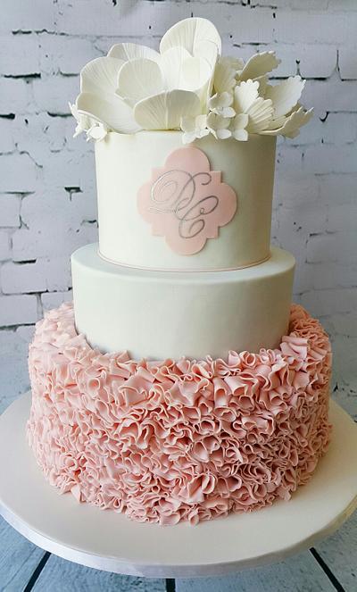 Blush Ruffled Wedding Cake - Cake by Charnee Arendse