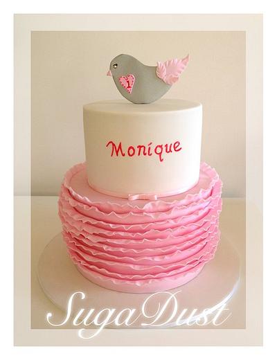 Pink Ruffles with Sweet Birdie - Cake by Mary @ SugaDust