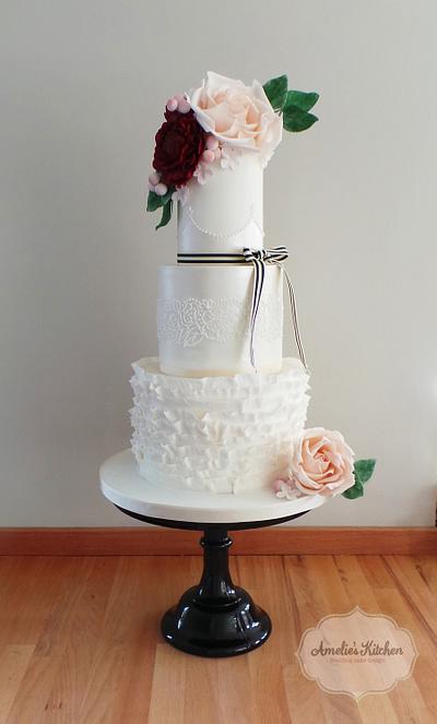 Delicate shimmer & ruffled wedding cake - Cake by Helen Ward