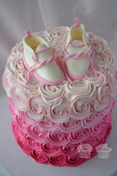 Pink Ombre Rosettes with Baby Bootees - Cake by Susan