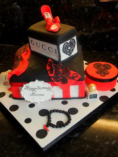 Ladies Birthday Cake in red, black and white - Cake by Zlatina Lewis Cake Boutique
