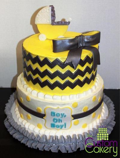 Yellow and Gray Chevron Baby Shower - Cake by Stephanie