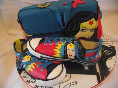 wonderwoman bag and shoes - Cake by jen lofthouse