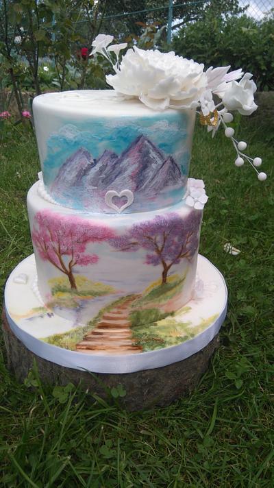 Hand painted landscape - Cake by Zuzana Kmecova