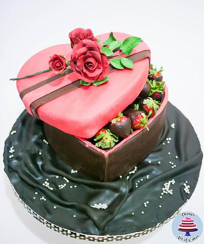 Heart Gift Box Cake with Chocolate Coated Strawberries  - Cake by Veenas Art of Cakes 