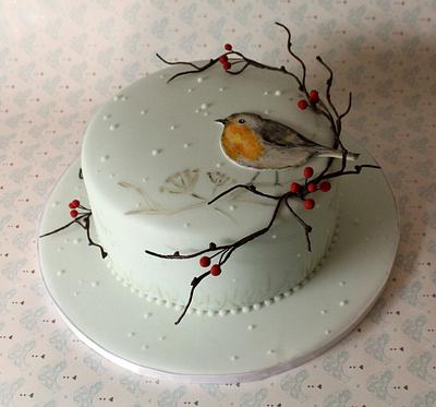 Hand painted Robin Christmas Cake - Cake by Erika Cakes
