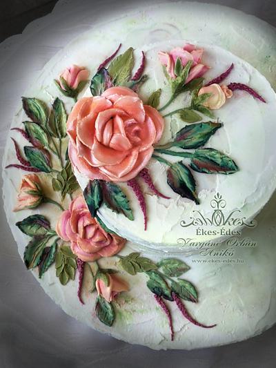 Rose (knife painting)  - Cake by Aniko Vargane Orban