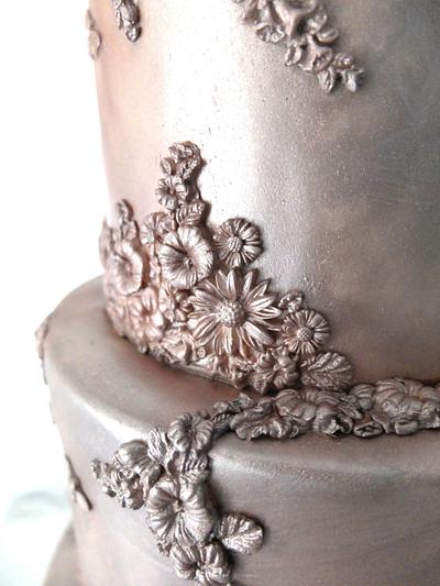 Antiqued Metallic wedding cake  - Cake by Sharon, Sadie May Cakes 