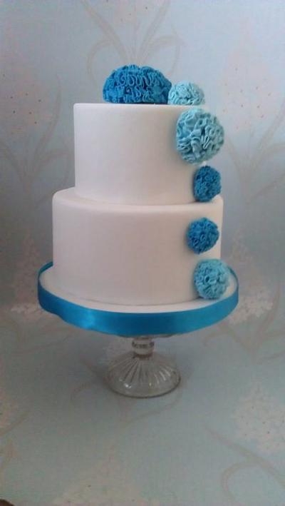 Blue Ruffle Pom Pom cake - Cake by Danielle's Delights