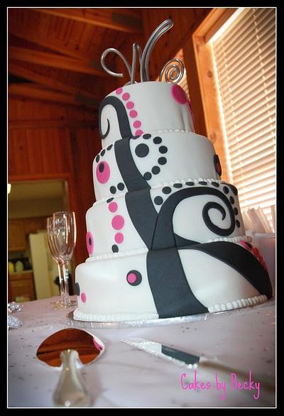 Funky Pink and Black Wedding Cake - Cake by Becky Pendergraft
