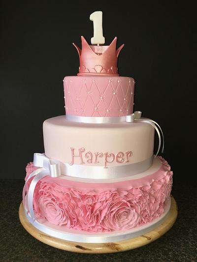 1st birthday pink ruffle rose - Cake by Broadie Bakes
