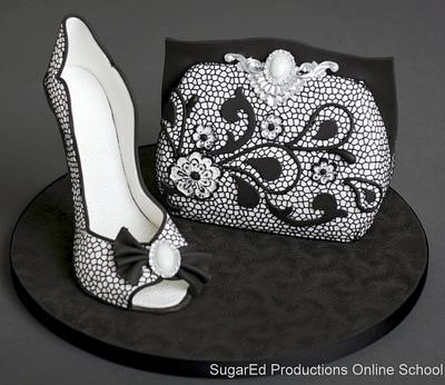 Lace Sugar Shoe and Purse  - Cake by Sharon Zambito