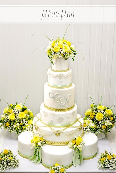 Yellow/Green/Gold Theme Wedding Cake - Cake by MLADMAN