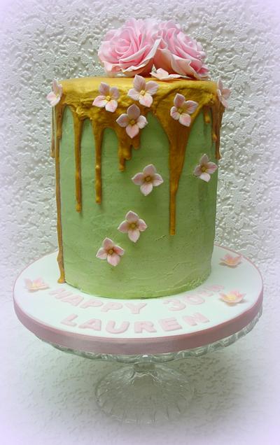 Green & Gold Drip cake. - Cake by Alison Inglis