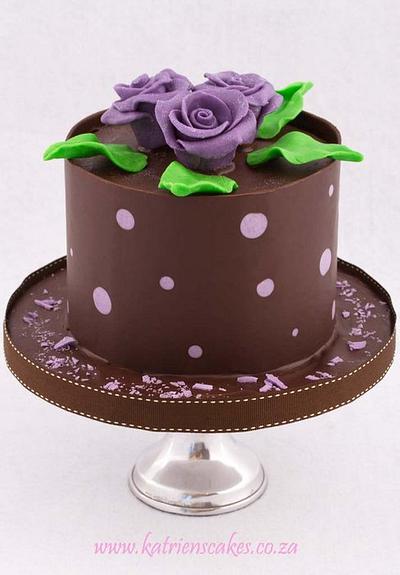 Dark Chocolate and Purple Polkadot Collar with Chocolate Roses - Cake by KatriensCakes