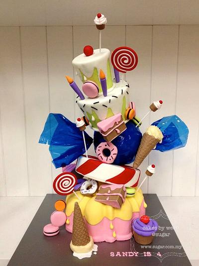 Topsy turvy candyland themed cake - Cake by weennee