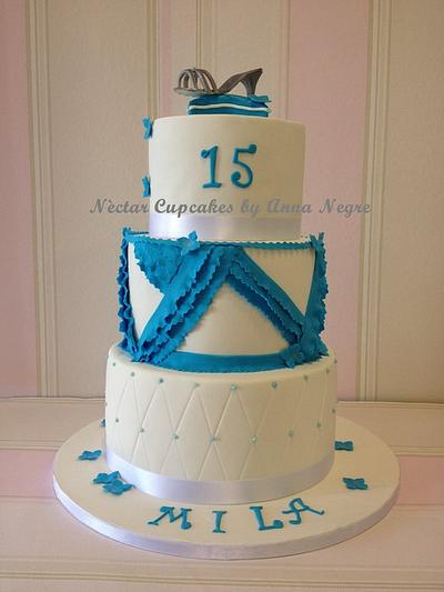 blue and white 15 years old - Cake by nectarcupcakes