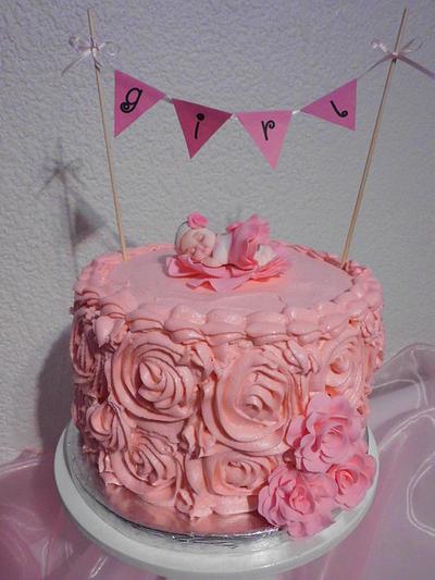 Baby Shower - Baby girl and roses - Cake by Michelle