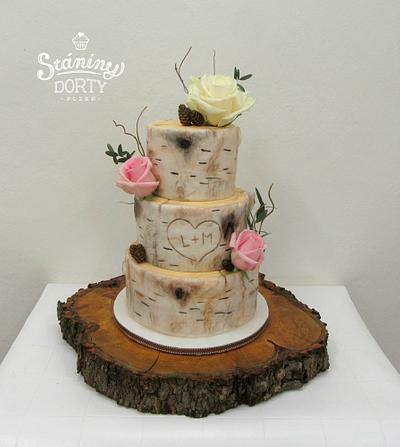Wedding cake - birch bark - Cake by Stániny dorty