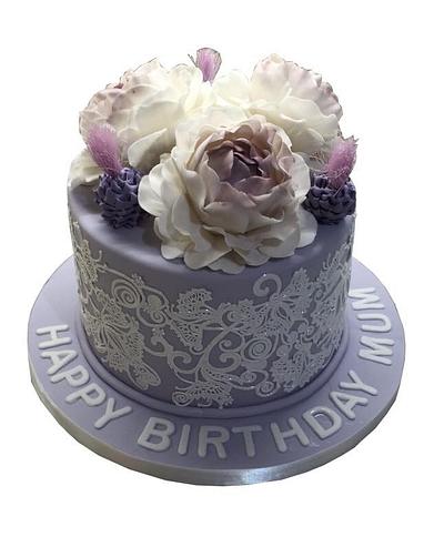 Lace, peonies & thistles  - Cake by AB Cake Design