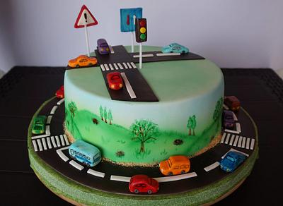 Cars cake & hand painted scenary - Cake by Dragana