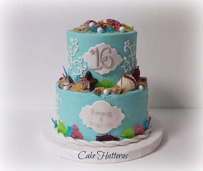 Sweet 16 Beach Cake with edible seaglass - Cake by Donna Tokazowski- Cake Hatteras, Martinsburg WV