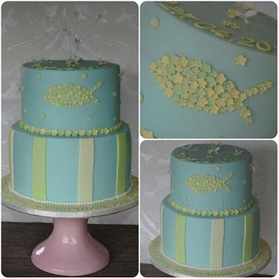 Blue Flower Fish Communion Cake - Cake by Torteneleganz