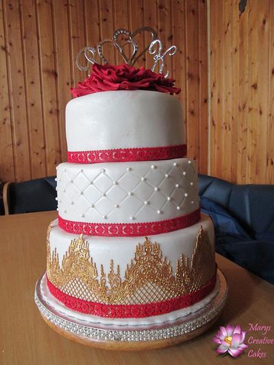 Red white love Wedding - Cake by Mary Yogeswaran