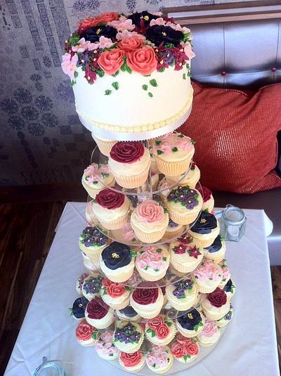 piped flower wedding tower - Cake by Liah curtis
