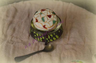 macaron handpainted flowers and pattern - Cake by Konstantina - K & D's Sweet Creations