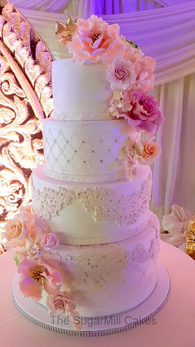 glam vintage 4 tiered wedding cake - Cake by sugarmillcakes
