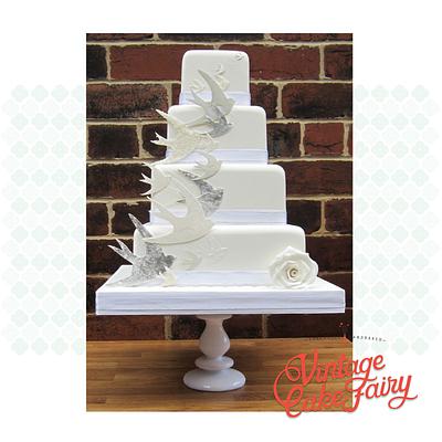 Silver Birds Wedding Cake - Cake by Vintage Cake Fairy