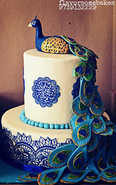 Peacock theme wedding cake - Cake by pooja1612