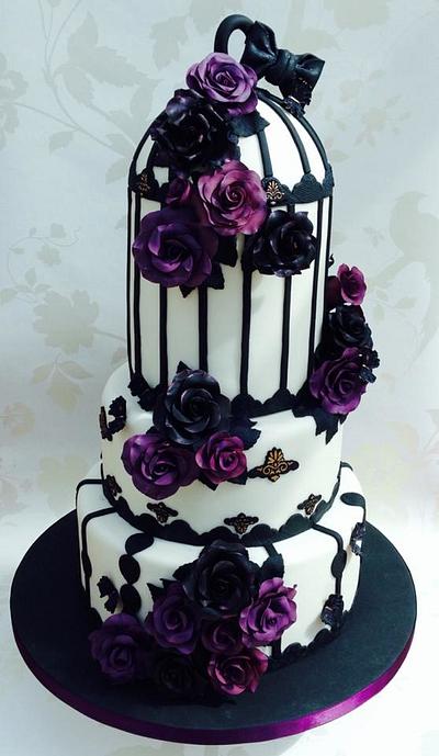 Black and purple roses wedding cake - Cake by Cakexstacy