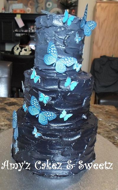 Black OMBRE icing with butterflies - Cake by Amy'z Cakez & Sweetz