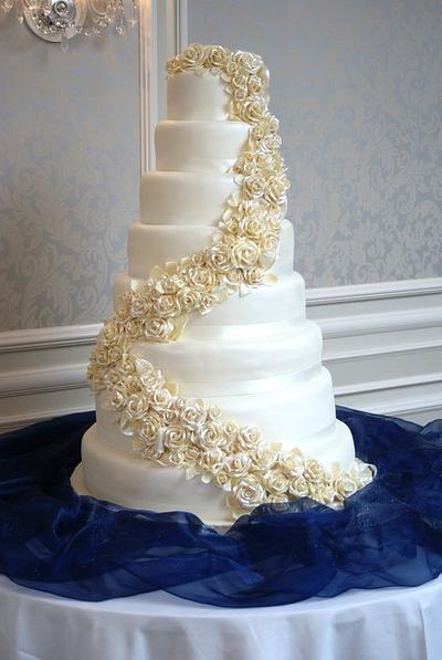 8 tier White Chocolate Rose Cascade - Cake by Kelly Anne Smith