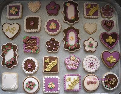 Vintage Inspired Cookies-Ivory, Brown and Fuschia. - Cake by Leslie