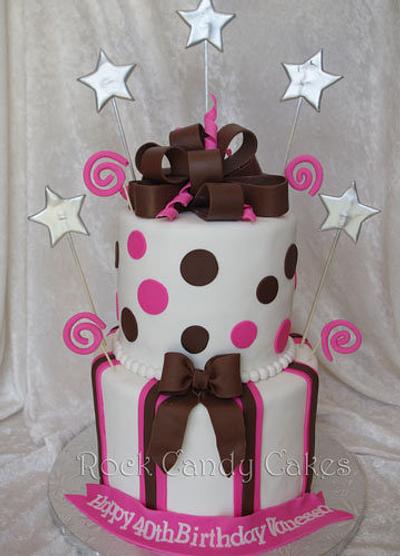 Brown & Pink Birthday Cake - Cake by Rock Candy Cakes