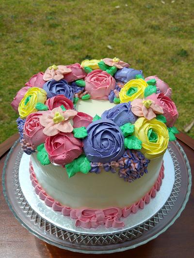 Buttercream Flower Wreath Cake - Cake by Lisa-Jane Fudge