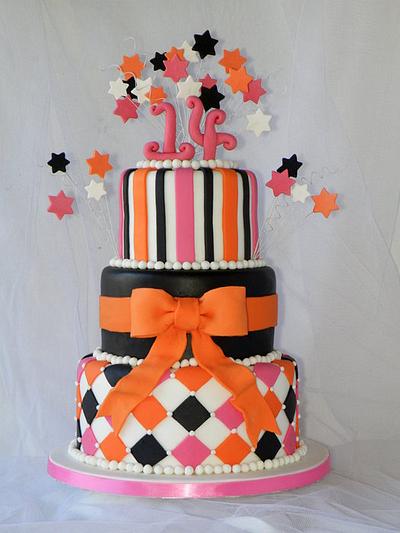 Orange, pink and black cake - Cake by CakeHeaven by Marlene