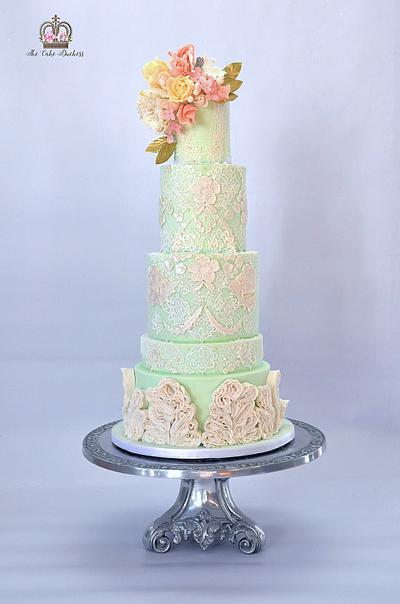Mint, Lace and Ruffles - Cake by Sumaiya Omar - The Cake Duchess 