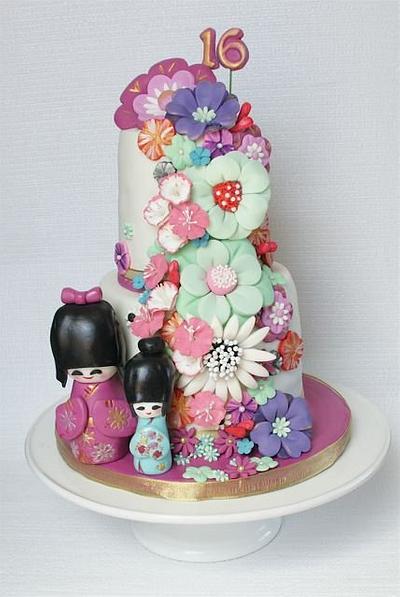 Sweet 16 Japanese doll and fantasy floral theme - Cake by milissweets