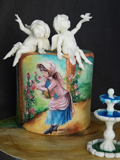 ''Lady in angels garden''-hand painted - Cake by Olanuta Alexandra