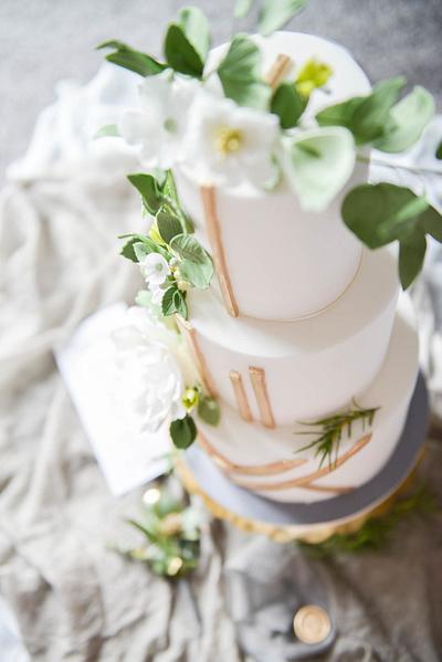 Gold and Greenery geometric wedding cake  - Cake by Sharon, Sadie May Cakes 