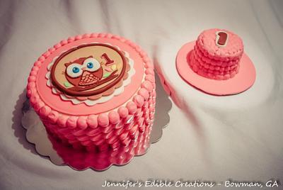 Owl First Birthday Cake with Baby Smash Cake - Cake by Jennifer's Edible Creations