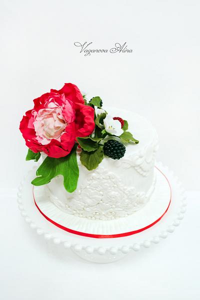 Anniversary cake with peony and blackberries - Cake by Alina Vaganova