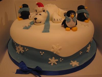 Polar Bear and friends Christmas cake - Cake by K Cakes